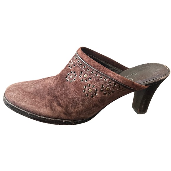 Cole Haan Suede Studded Heeled Mules Brown Women's Size 7B Slip On Shoes - Picture 5 of 7